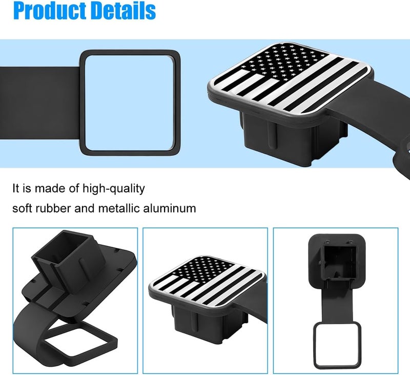 Sandfren 2 Inch Trailer Hitch Cover, American Flag Vehicle Square Mouth Protection Hook Dust-Proof Plug Cap, Auto Receiver Tube Hitch Plug Insert Accessories, Universal for SUV Truck RV (Silver - Image 4